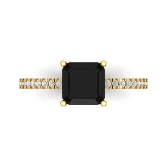 2.7ct Asscher Cut Black Natural Onyx 18k Yellow Gold Engraving Statement Bridal Wedding Designer Ring Size 8