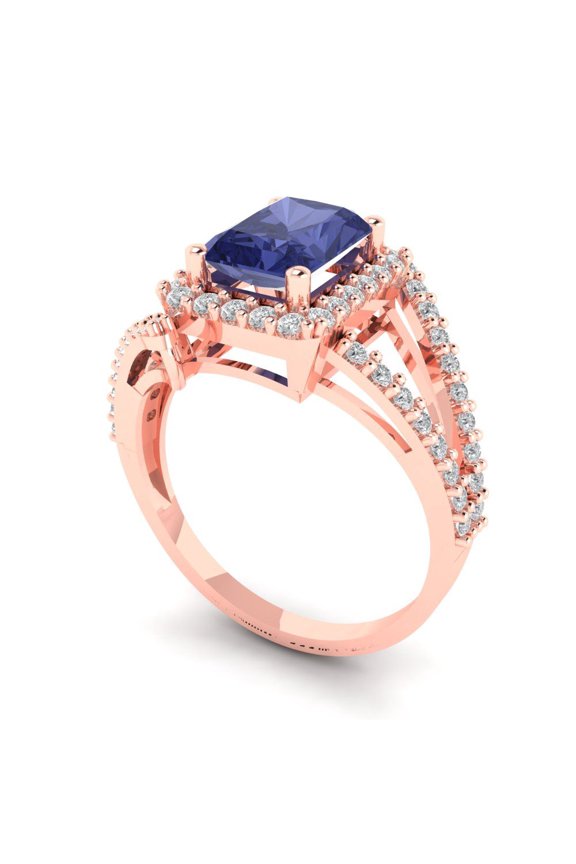 2.7ct Asscher Cut Blue Crystal 14k Yellow Gold Engraving Statement Bridal Wedding Designer Ring Size 8.5