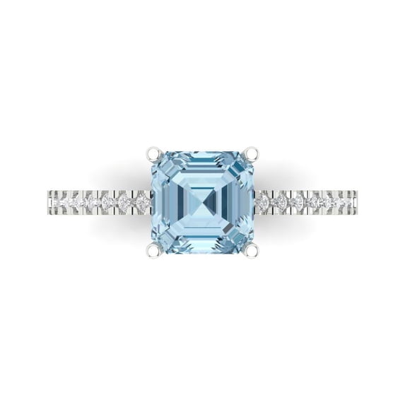 2.7ct Asscher Cut Blue Natural Aquamarine 18k White Gold Engraving Statement Bridal Wedding Designer Ring Size 6.5