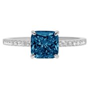 CLARA PUCCI 2.7ct Asscher Cut Blue Natural London Blue Topaz 18k White Gold Engraving Statement Bridal Anniversary Engagement Wedding Ring Size 3.5