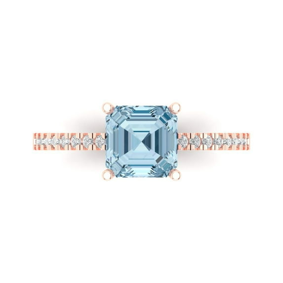 2.7ct Asscher Cut Blue Natural Sky Blue Topaz 18k Pink Rose Gold Engraving Statement Bridal Wedding Designer Ring Size 9.5
