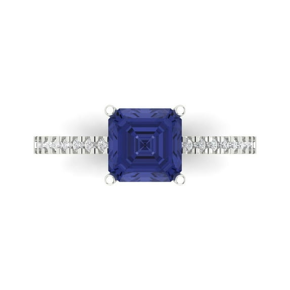 2.7ct Asscher Cut Blue Tanzanite 18k White Gold Engraving Statement Bridal Wedding Designer Ring Size 9