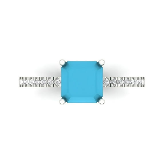 2.7ct Asscher Cut Blue Turquoise 18k White Gold Engraving Statement Bridal Wedding Designer Ring Size 10.5