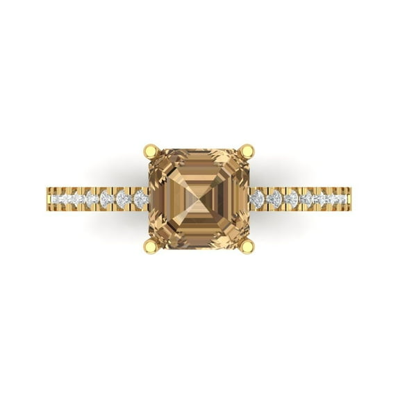 Clara Pucci 14K Yellow Gold 2.7ct Champagne Solitaire with Accents Ring