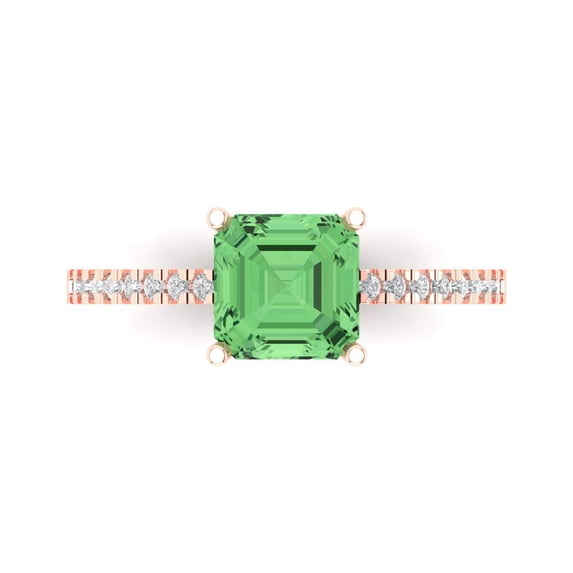 2.7ct Asscher Cut Green Crystal 14k Pink Rose Gold Engraving Statement Bridal Wedding Designer Ring Size 10.5