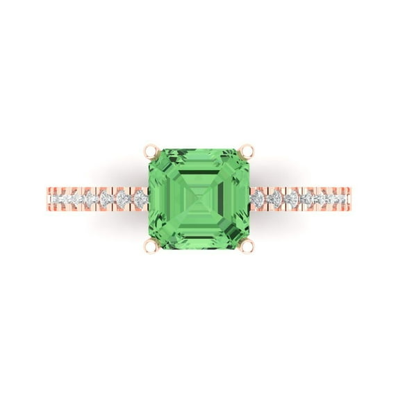 2.7ct Asscher Cut Green Crystal 18k Pink Rose Gold Engraving Statement Bridal Wedding Designer Ring Size 11