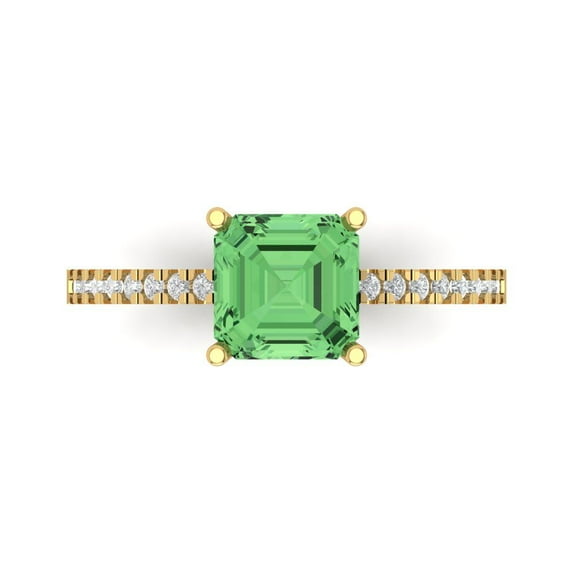 2.7ct Asscher Cut Green Crystal 18k Yellow Gold Engraving Statement Bridal Wedding Designer Ring Size 4