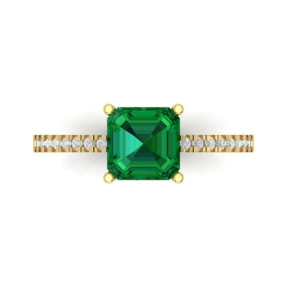 Clara Pucci 14K Yellow Gold 2.7ct Emerald Solitaire with Accents Ring