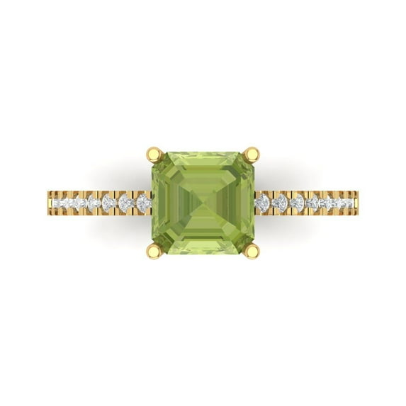 2.7ct Asscher Cut Green Natural Peridot 14k Yellow Gold Engraving Statement Bridal Wedding Designer Ring Size 6.5