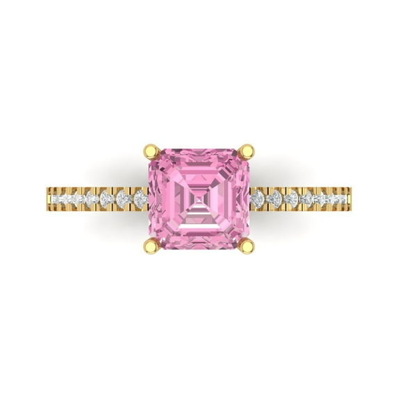 Clara Pucci 14K Yellow Gold 2.7ct Pink Solitaire with Accents Ring