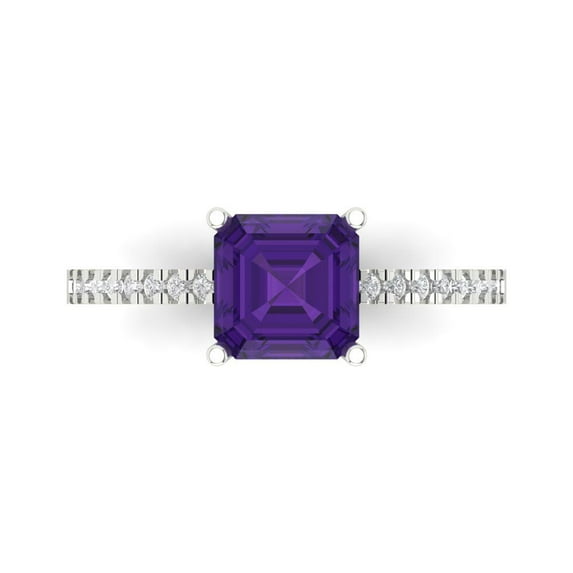 2.7ct Asscher Cut Purple Natural Amethyst 18k White Gold Engraving Statement Bridal Wedding Designer Ring Size 8