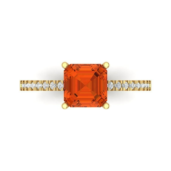 2.7ct Asscher Cut Red Crystal 14k Yellow Gold Engraving Statement Bridal Wedding Designer Ring Size 4.5