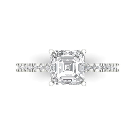 2.7ct Asscher Cut White Sapphire 14k White Gold Engraving Statement Bridal Wedding Designer Ring Size 4