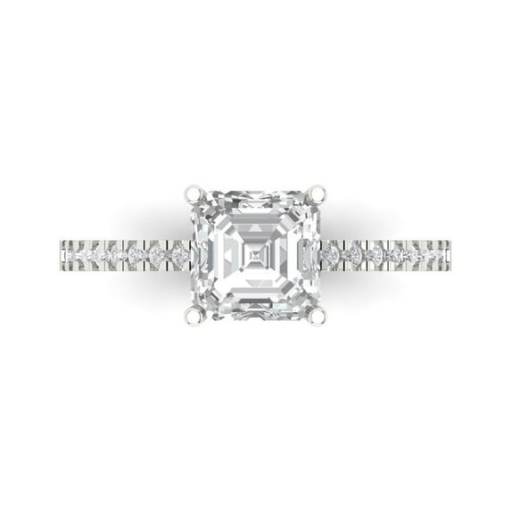 2.7ct Asscher Cut White Sapphire 14k White Gold Engraving Statement Bridal Wedding Designer Ring Size 7