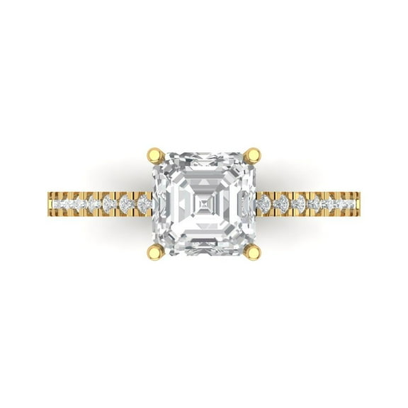 2.7ct Asscher Cut White Sapphire 14k Yellow Gold Engraving Statement Bridal Wedding Designer Ring Size 7.5