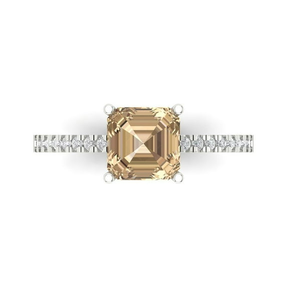 2.7ct Asscher Cut Yellow Moissanite 14k White Gold Engraving Statement Bridal Wedding Designer Ring Size 6.5