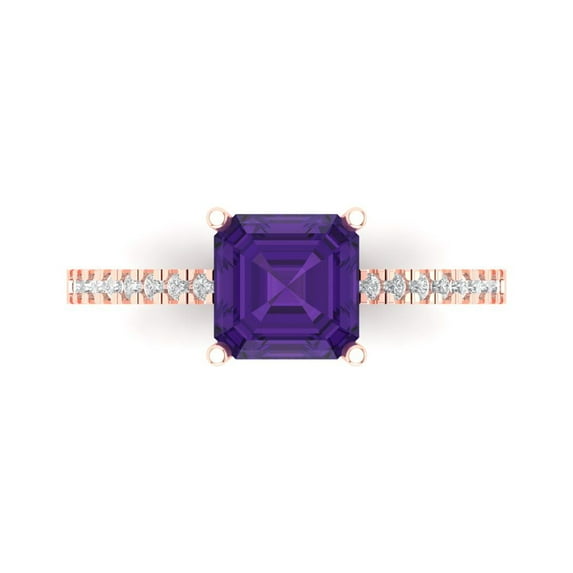Solitaire with Accents Engagement Ring for Women - 2.7ct Natural Amethyst in 14K Rose Gold Promise Ring