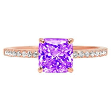 2.7ct Asscher cut - Solitaire with Accents - Simulated Amethyst - 18k Rose Gold - Engagement Ring