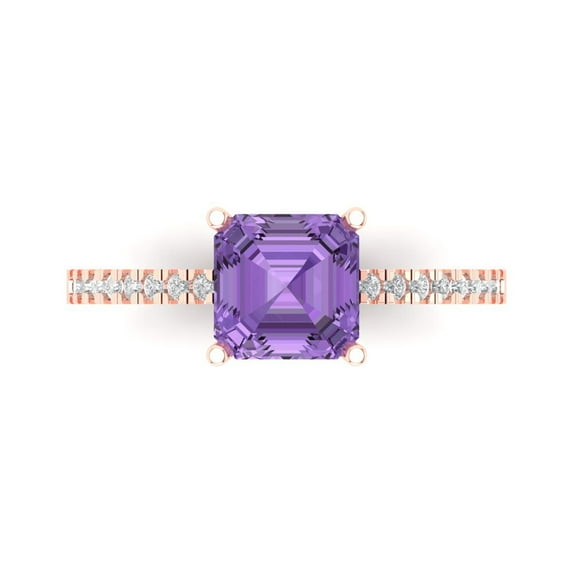Solitaire with Accents Engagement Ring for Women - 2.7ct Simulated Alexandrite in 14K Rose Gold Promise Ring
