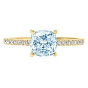 CLARA PUCCI 2.7ct Cushion Cut Blue Natural Swiss Blue Topaz 18k Yellow Gold Engraving Statement Bridal Anniversary Engagement Wedding Ring Size 3.5