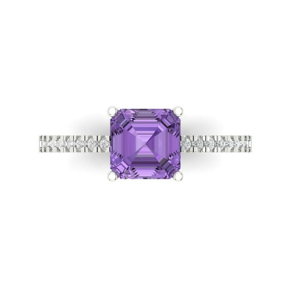 Solitaire with Accents Engagement Ring for Women - 2.7ct Simulated Alexandrite in 18K White Gold Promise Ring