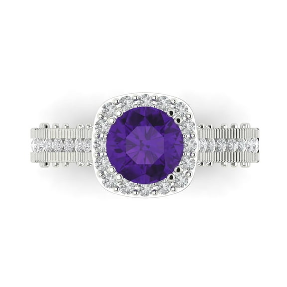 Halo Engagement Ring for Women - 2.37ct Natural Amethyst in 14K White Gold Promise Ring