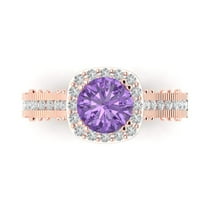 Halo Engagement Ring for Women - 2.37ct Simulated Alexandrite in 18K Rose Gold Promise Ring