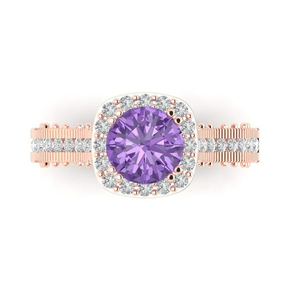 Halo Engagement Ring for Women - 2.37ct Simulated Alexandrite in 18K Rose Gold Promise Ring