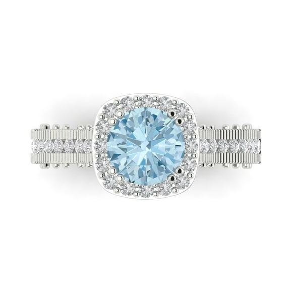 Clara Pucci 14K White Gold 2.37ct Blue Halo Ring for Women