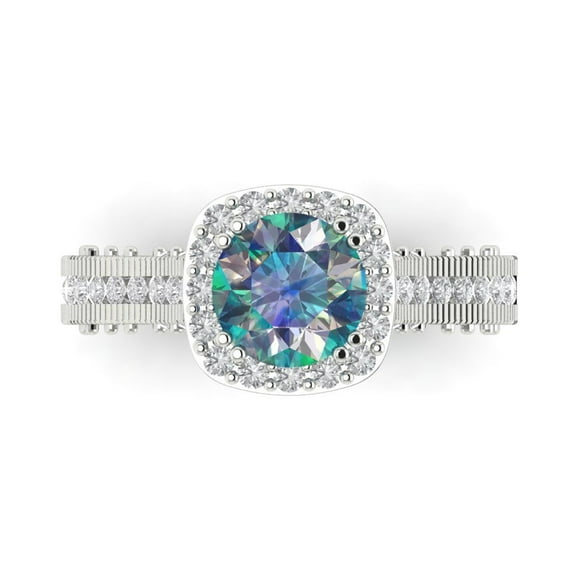 Clara Pucci 14K White Gold 2.37ct BlueMoissanite Halo Ring for Women
