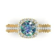 thumbnail image 1 of 2.7ct Round Cut Blue Moissanite 18k Yellow Gold Engraving Statement Bridal Wedding Halo Designer Ring Size 8.5, 1 of 5