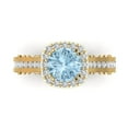 thumbnail image 1 of 2.7ct Round Cut Blue Natural Aquamarine 18k Yellow Gold Engraving Statement Bridal Wedding Halo Designer Ring Size 8.5, 1 of 5