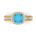 thumbnail image 1 of 2.7ct Round Cut Blue Turquoise 18k Yellow Gold Engraving Statement Bridal Wedding Halo Designer Ring Size 4, 1 of 5