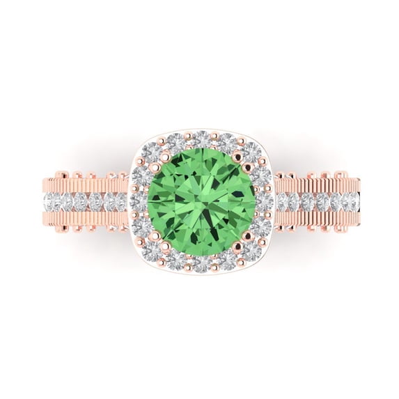 Clara Pucci 14K Rose Gold 2.37ct Green Halo Ring for Women