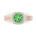 thumbnail image 1 of 2.7ct Round Cut Green Crystal 18k Pink Rose Gold Engraving Statement Bridal Wedding Halo Designer Ring Size 7, 1 of 5