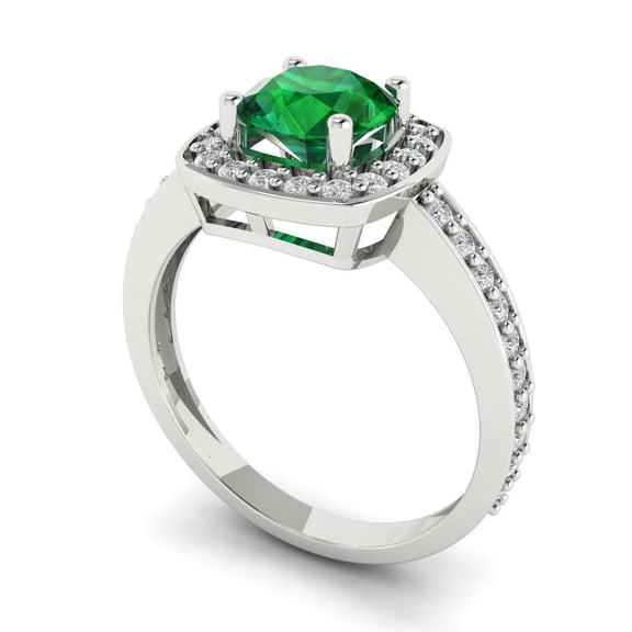 2.7ct Round Cut Green Crystal 18k White Gold Engraving Statement Bridal Wedding Halo Designer Ring Size 6.75