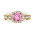thumbnail image 1 of 2.7ct Round Cut Pink Crystal 18k Yellow Gold Engraving Statement Bridal Wedding Halo Designer Ring Size 10, 1 of 5