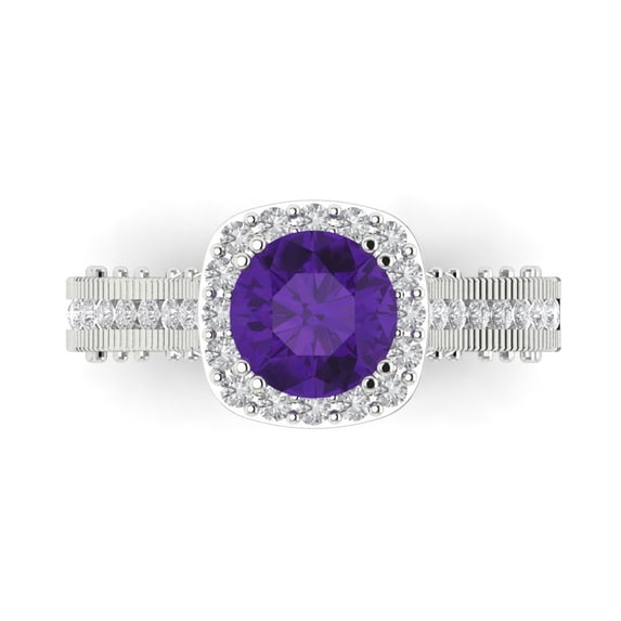 Clara Pucci 14K White Gold 2.37ct Amethyst Halo Ring for Women