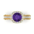 thumbnail image 1 of 2.7ct Round Cut Purple Natural Amethyst 18k Yellow Gold Engraving Statement Bridal Wedding Halo Designer Ring Size 4, 1 of 5