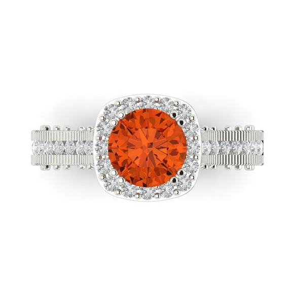 2.7ct Round Cut Red Crystal 14k White Gold Engraving Statement Bridal Wedding Halo Designer Ring Size 7.5