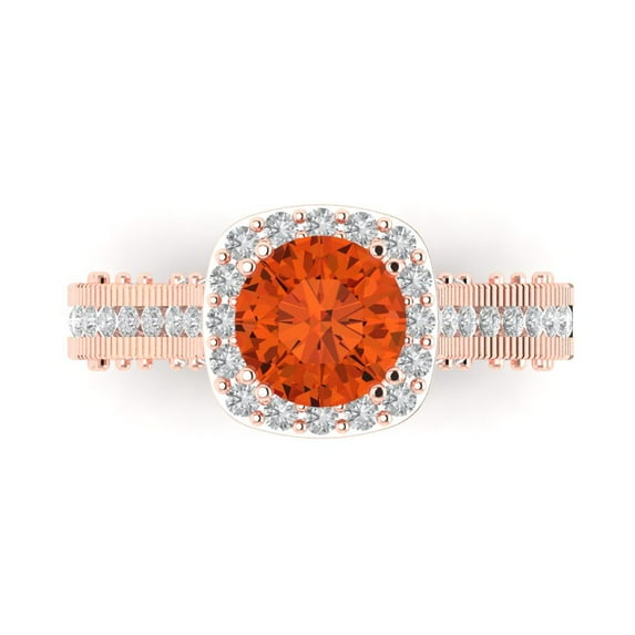 2.7ct Round Cut Red Crystal 18k Pink Rose Gold Engraving Statement Bridal Wedding Halo Designer Ring Size 8.5