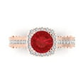 thumbnail image 1 of 2.7ct Round Cut Red Ruby 18k Pink Rose Gold Engraving Statement Bridal Wedding Halo Designer Ring Size 10.5, 1 of 5
