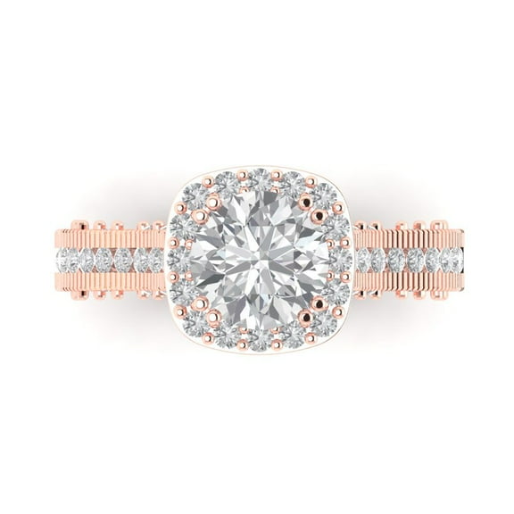 2.7ct Round Cut White Sapphire 14k Pink Rose Gold Engraving Statement Bridal Wedding Halo Designer Ring Size 7.5