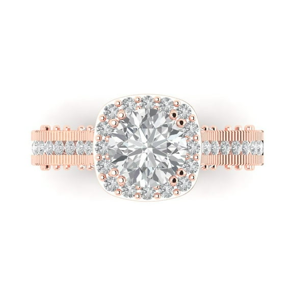 2.7ct Round Cut White Sapphire 18k Pink Rose Gold Engraving Statement Bridal Wedding Halo Designer Ring Size 7