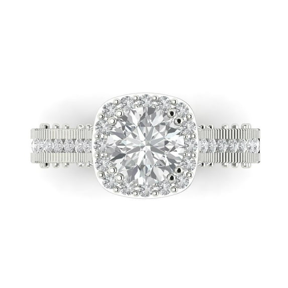 2.7ct Round Cut White Sapphire 18k White Gold Engraving Statement Bridal Wedding Halo Designer Ring Size 9.5