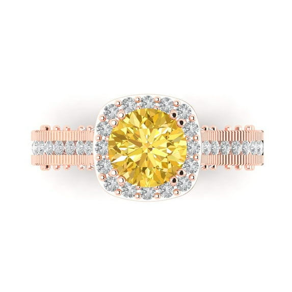 Clara Pucci 14K Rose Gold 2.37ct Yellow Halo Ring for Women