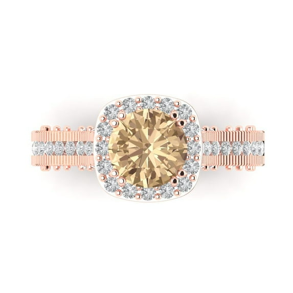2.7ct Round Cut Yellow Moissanite 18k Pink Rose Gold Engraving Statement Bridal Wedding Halo Designer Ring Size 7