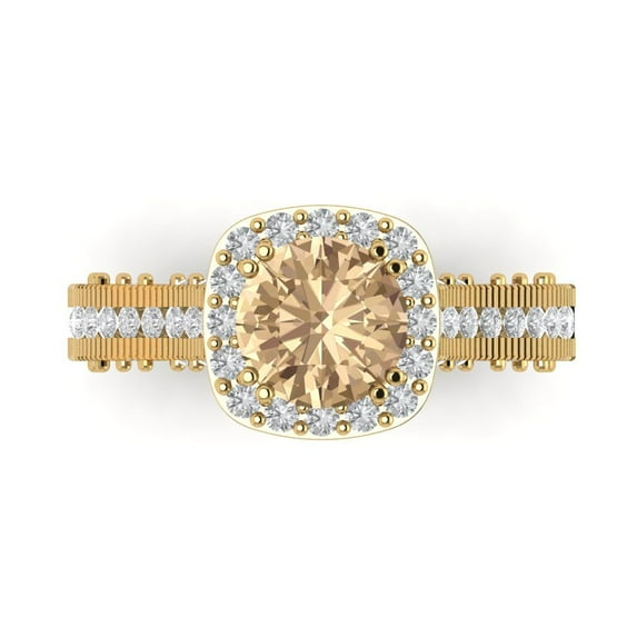 2.7ct Round Cut Yellow Moissanite 18k Yellow Gold Engraving Statement Bridal Wedding Halo Designer Ring Size 6