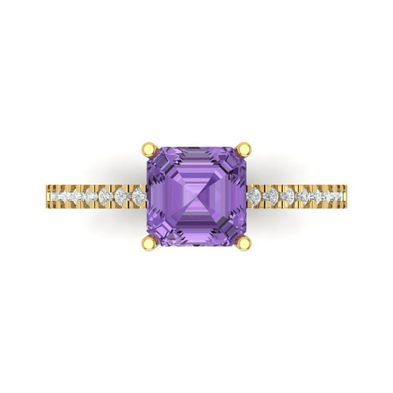 Clara Pucci 14K Yellow Gold Solid Gold Alexandrite Solitaire with Accents Anniversary Ring for Women - 2.7 cttw Asscher Cut