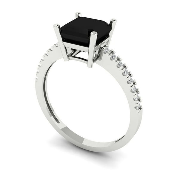 2.7ct asscher cut black natural onyx 18k white gold Bridal Wedding Engagement Promise Anniversary Ring for Women size 4.25
